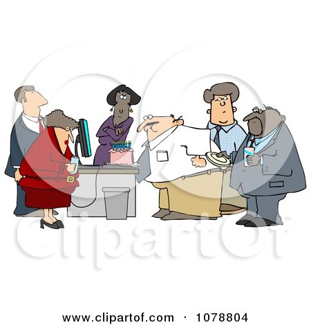 Clipart Businessman Blowing Out The Candles On His Cake At An Office Birthday Party - Royalty Free Illustration by djart