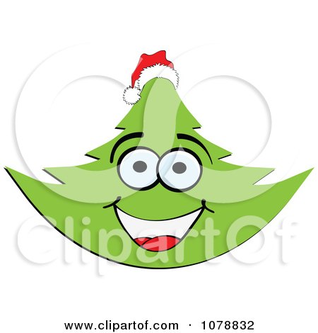 Clipart Happy Christmas Tree Wearing A Santa Hat - Royalty Free Vector Illustration by Andrei Marincas