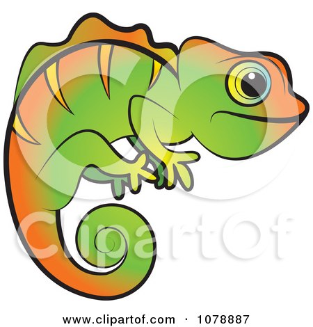Clipart Green And Orange Chameleon Lizard - Royalty Free Vector Illustration by Lal Perera