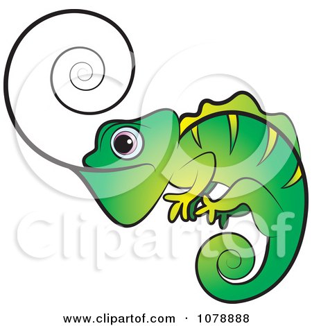Clipart Green Chameleon Lizard With A Spiral Tongue - Royalty Free Vector Illustration by Lal Perera