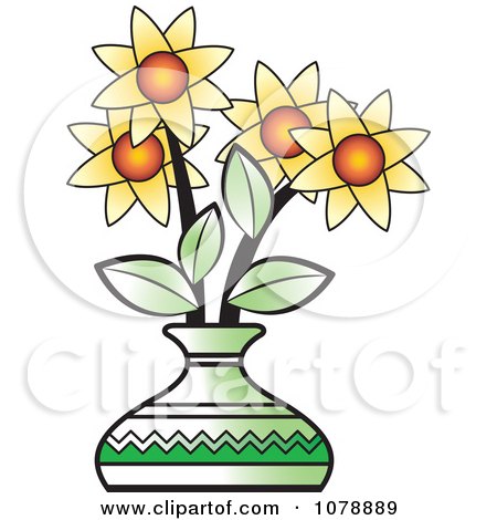 Clipart Vase Of Yellow Flowers - Royalty Free Vector Illustration by Lal Perera