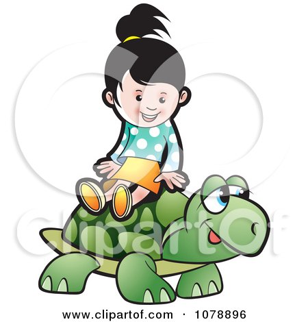 Clipart Happy Girl Riding A Tortoise - Royalty Free Vector Illustration by Lal Perera