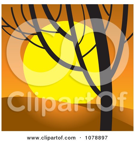 Clipart Sunset And Bare Tree - Royalty Free Vector Illustration by Lal Perera