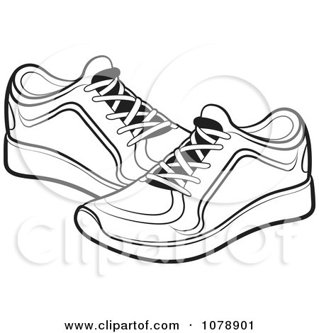 Clipart Black And White Pair of Sneakers - Royalty Free Vector Illustration by Lal Perera