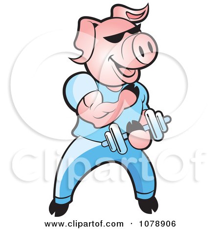 Clipart Pink Bodybuilder Pig Lifting Weights - Royalty Free Vector Illustration by Lal Perera