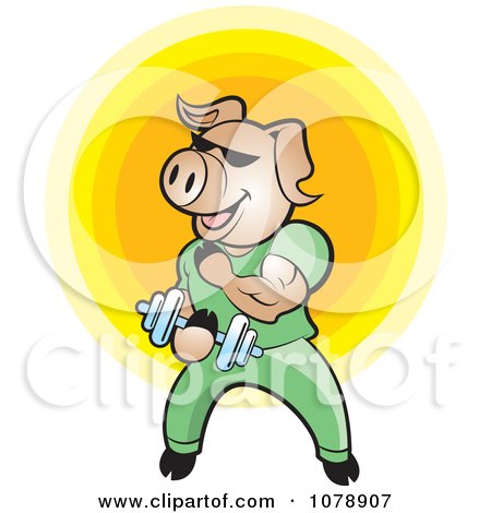 Clipart Bodybuilder Pig Lifting Weights - Royalty Free Vector Illustration by Lal Perera
