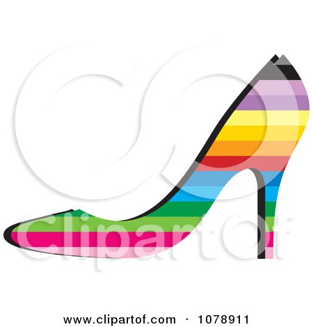 Clipart Rainbow Colored High Heel Shoe Logo - Royalty Free Vector Illustration by Lal Perera