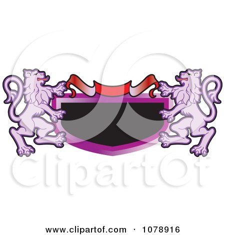 Clipart Purple Heraldic Lions And A Banner Shield - Royalty Free Vector Illustration by Lal Perera