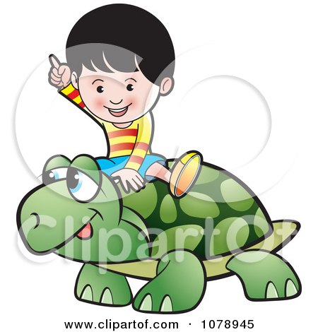Clipart Happy Boy Riding A Tortoise - Royalty Free Vector Illustration by Lal Perera