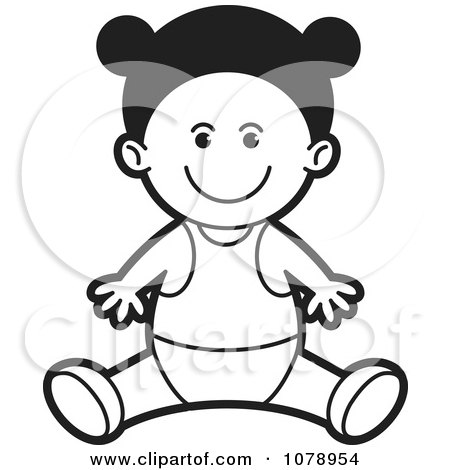 Clipart Black And White Happy Baby Girl - Royalty Free Vector Illustration by Lal Perera