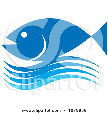 Clipart Blue Fish And Wave Logo - Royalty Free Vector Illustration by Lal Perera
