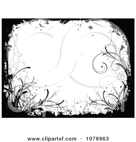 Clipart Grungy Black And White Floral Background With Curling Foliage - Royalty Free Vector Illustration by KJ Pargeter