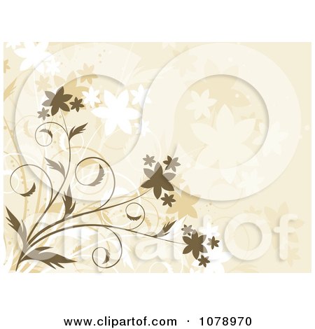 Clipart Beige Floral Background With Flowers 2 - Royalty Free Vector Illustration by KJ Pargeter