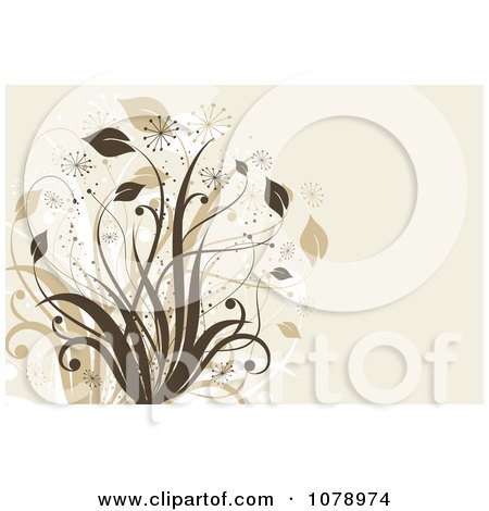 Clipart Beige Floral Background With A Lush Plant - Royalty Free Vector Illustration by KJ Pargeter