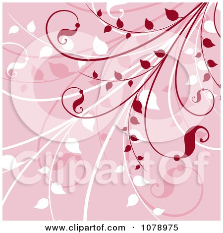 Clipart Pink Floral Background With Red And White Foliage - Royalty Free Vector Illustration by KJ Pargeter