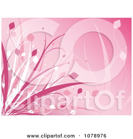Clipart Pink Floral Background With Grasses - Royalty Free Vector Illustration by KJ Pargeter