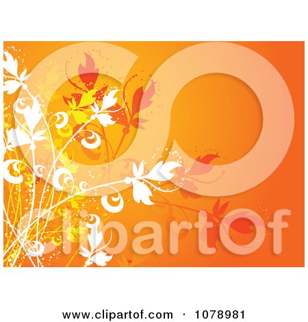 Clipart Orange Floral Background With Foliage - Royalty Free Vector Illustration by KJ Pargeter