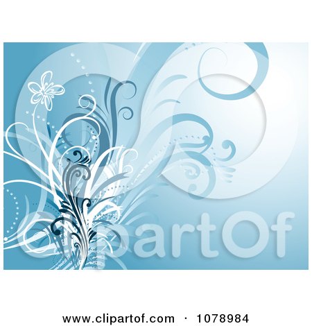 Clipart Blue Floral Invitation Background With Vines 3 - Royalty Free Vector Illustration by KJ Pargeter