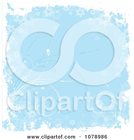 Clipart Blue Floral Grunge Background With Curving Grass And White Edges - Royalty Free Vector Illustration by KJ Pargeter