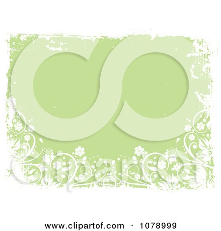 Clipart Green Floral Grunge Background With White Flowers And Borders - Royalty Free Vector Illustration by KJ Pargeter