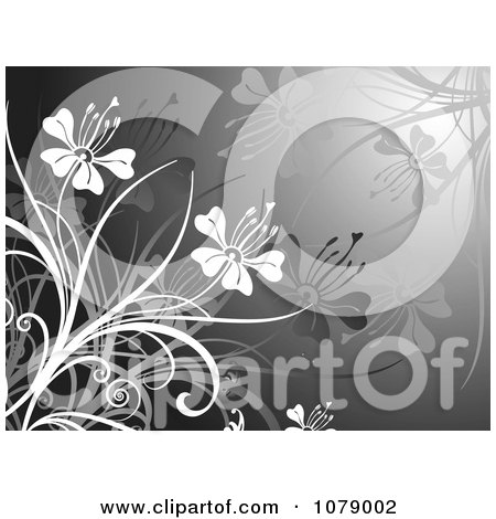 Clipart Gray Floral Background With Flowers - Royalty Free Vector Illustration by KJ Pargeter