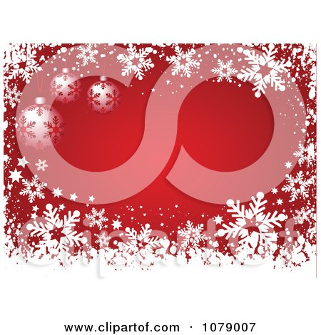 Clipart Red Christmas Background With Baubles Snowflakes And Copyspace - Royalty Free Vector Illustration by KJ Pargeter