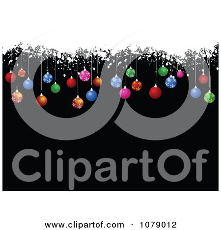 Clipart Black Christmas Background With Colorful Baubles Snow Grunge And Copyspace - Royalty Free Vector Illustration by KJ Pargeter