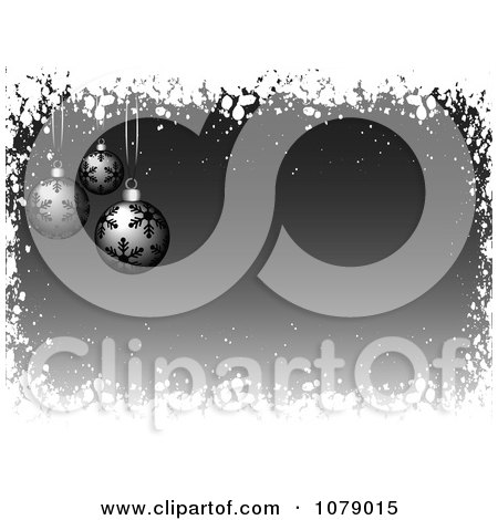 Clipart Grayscale Christmas Background With Baubles Snow Grunge And Copyspace - Royalty Free Vector Illustration by KJ Pargeter