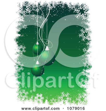 Clipart Green Christmas Background With Baubles Snowflakes And Copyspace - Royalty Free Vector Illustration by KJ Pargeter