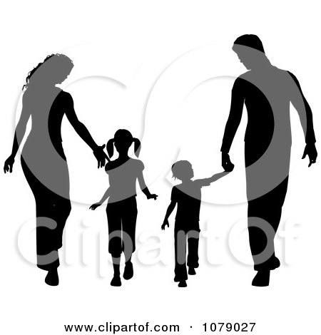 Clipart Silhouetted Family Holding Hands - Royalty Free Vector Illustration by KJ Pargeter