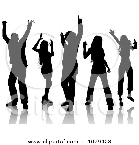 Clipart Black Silhouetted Dancing Group - Royalty Free Vector Illustration by KJ Pargeter