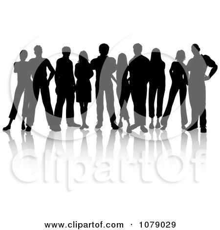 Clipart Black Silhouetted Group Of Young People - Royalty Free Vector Illustration by KJ Pargeter