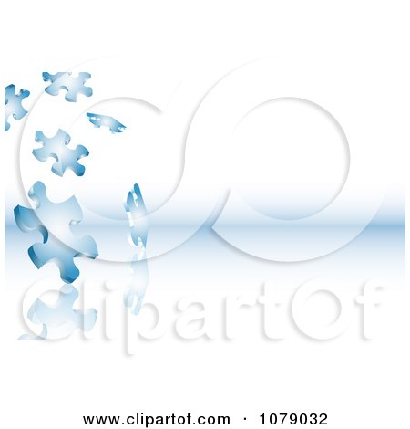 Clipart 3d Blue Puzzle Pieces Over A Blue And White Background - Royalty Free Vector Illustration by KJ Pargeter