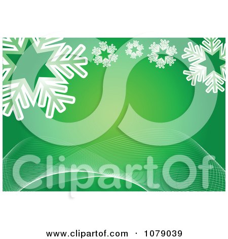 Clipart Green Christmas Background With Snowflakes And Waves - Royalty Free Vector Illustration by KJ Pargeter