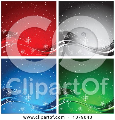 Clipart Red Gray Blue And Green Green Christmas Backgrounds With Snowflakes And Waves - Royalty Free Vector Illustration by KJ Pargeter