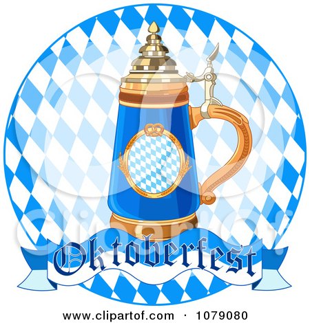 Clipart Beer Stein On A Blue Diamond Plate With An Oktoberfest Banner - Royalty Free Vector Illustration by Pushkin