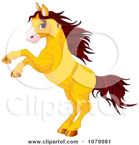 Clipart Rearing Golden Horse With Brown Hair - Royalty Free Vector Illustration by Pushkin