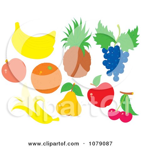 Clipart Bananas Apricot Orange Pineapple Blueberries Pear Apple And Cherries - Royalty Free Vector Illustration by Alex Bannykh