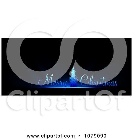 Clipart Blue Merry Christmas Greeting And Tree On Black - Royalty Free Vector Illustration by dero