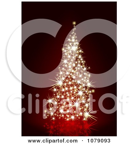 Clipart Golden Sparkle Christmas Tree On Red - Royalty Free Vector Illustration by dero