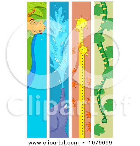 Clipart Vertical Tiger Elephant Giraffe And Snake Banners - Royalty Free Vector Illustration by BNP Design Studio