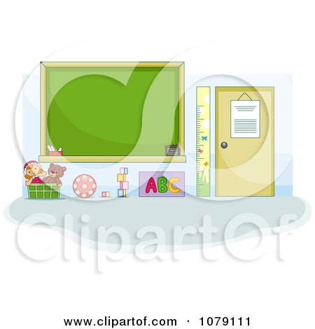 Clipart Toys And A Chalkboard In A Preschool Class Room - Royalty Free Vector Illustration by BNP Design Studio