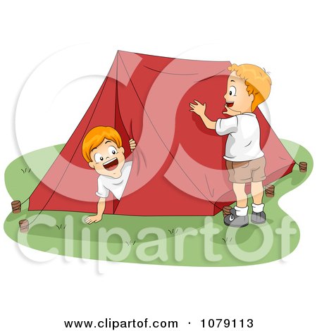 Clipart Summer Camp Boys Setting Up A Tent - Royalty Free Vector Illustration by BNP Design Studio
