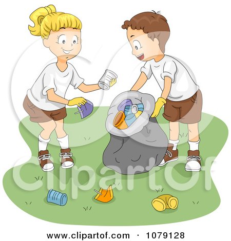 Clipart Summer Camp Kids Cleaning Up Garbage - Royalty Free Vector Illustration by BNP Design Studio