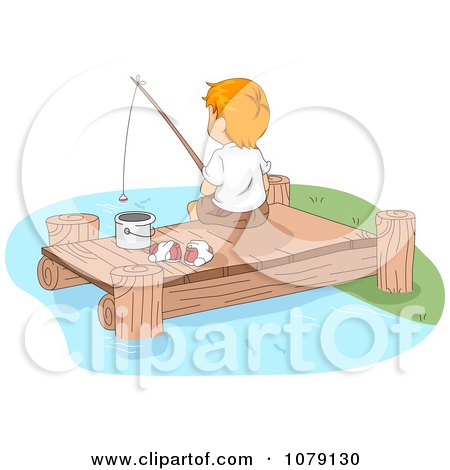 Clipart Boy Fishing Off Of A Dock - Royalty Free Vector Illustration by BNP Design Studio