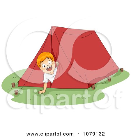 Clipart Summer Camp Boy Peeking Out From A Tent - Royalty Free Vector Illustration by BNP Design Studio