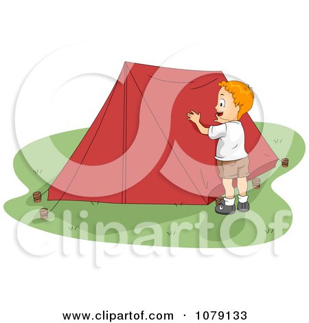 Clipart Summer Camp Boy Setting Up A Tent - Royalty Free Vector Illustration by BNP Design Studio