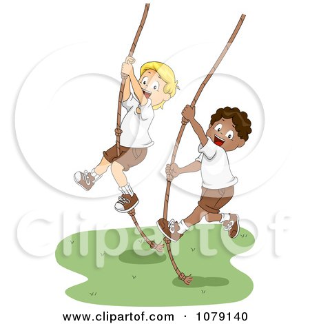 Clipart Summer Camp Boys Swinging On Ropes - Royalty Free Vector Illustration by BNP Design Studio