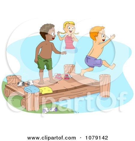 Download Clipart Summer Camp Kids Jumping Off Of A Dock And ...