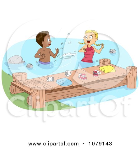 Clipart Summer Camp Kids Swimming By A Dock - Royalty Free Vector Illustration by BNP Design Studio